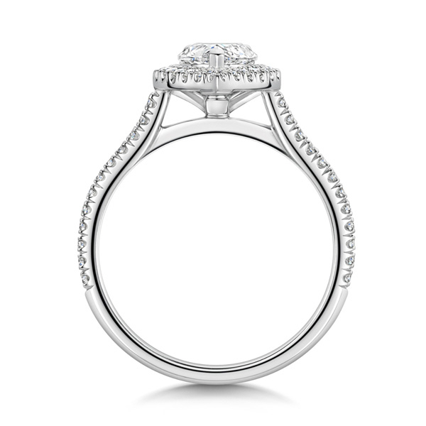 ROX Love Pear Cut Diamond Halo Ring in Platinum