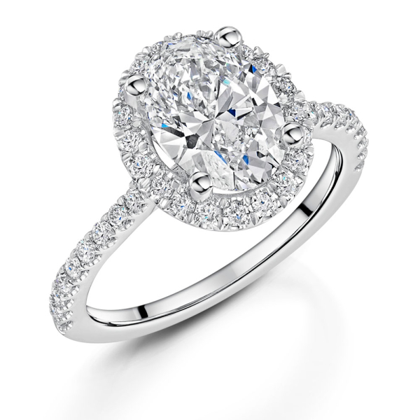 Oval Cut Lab Grown Diamond Halo Ring in Platinum