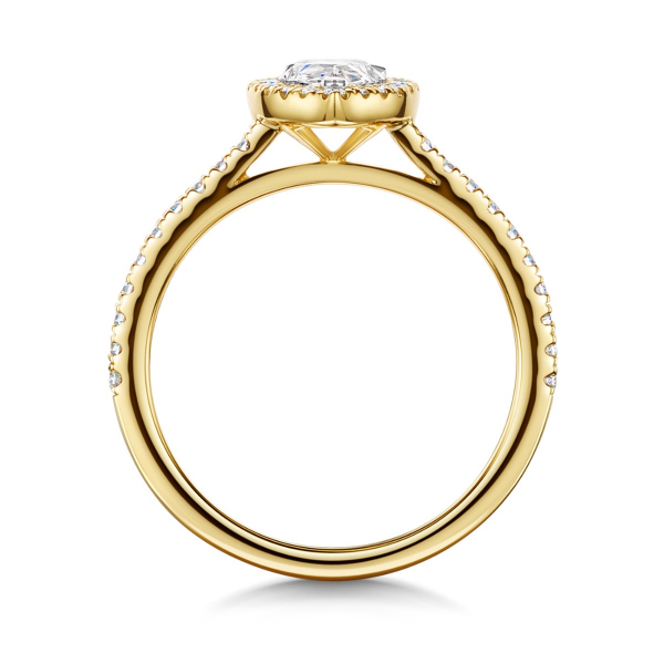 ROX Pear Cut Diamond Halo Ring in Yellow Gold
