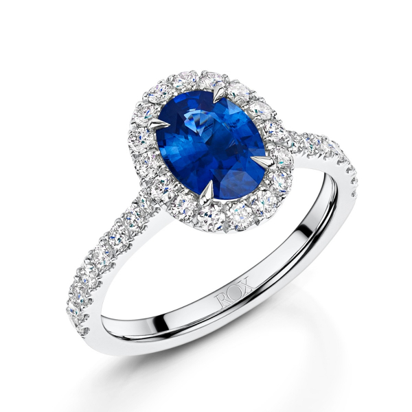 ROX Love Sapphire & Diamond Halo Ring in Platinum
