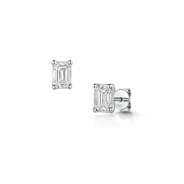 ROX Honour Emerald Cut Diamond Earrings in White Gold