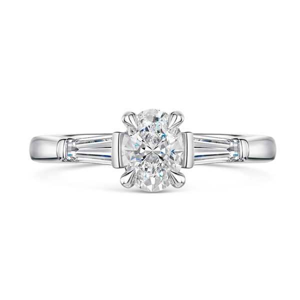 ROX Oval and Baguette Diamond Ring in Platinum