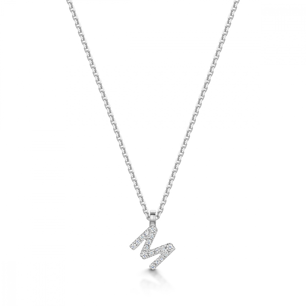 White Gold Initial M Necklace