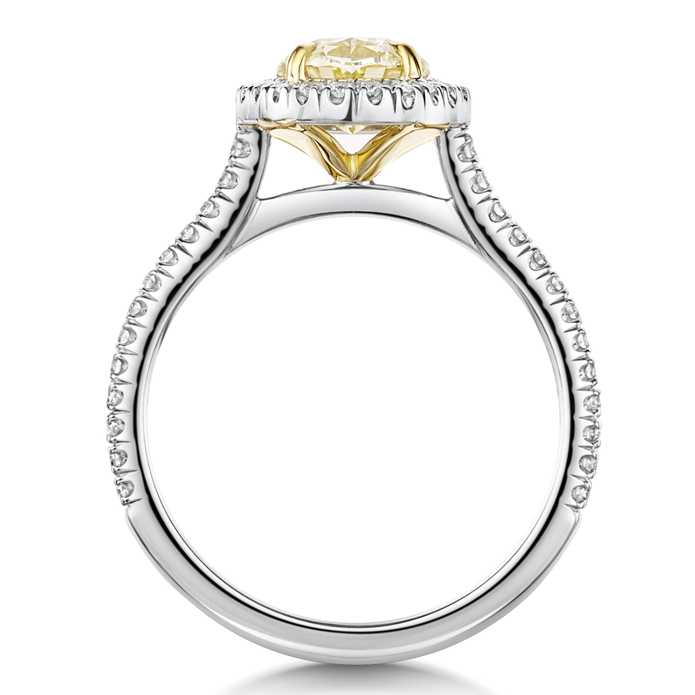 Love Oval Cut Yellow Diamond Halo Ring in Platinum